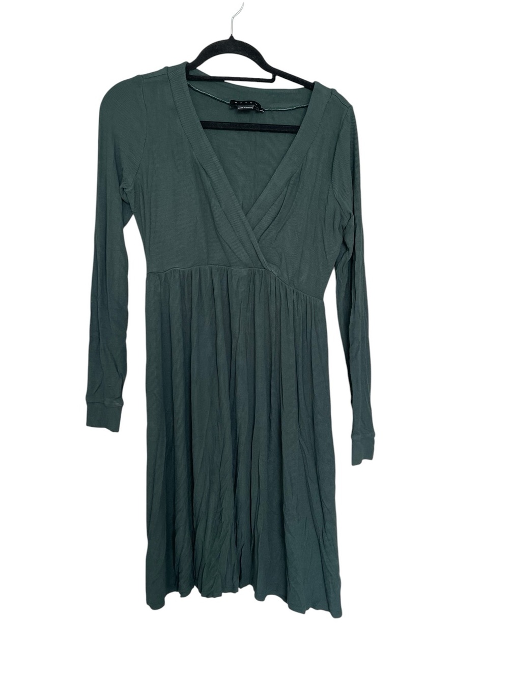 Hatch Long Sleeve V-Neck Gathered Waist Green Dress